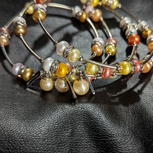 3 Vantel Pearls gold, pink, white, peach dark orange wrap bracelets